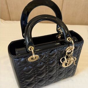 Medium Lady Dior Bag black patent cannage calfskin